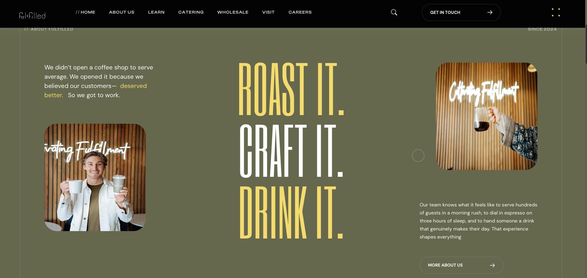 Fulfilled Coffee brand story page design